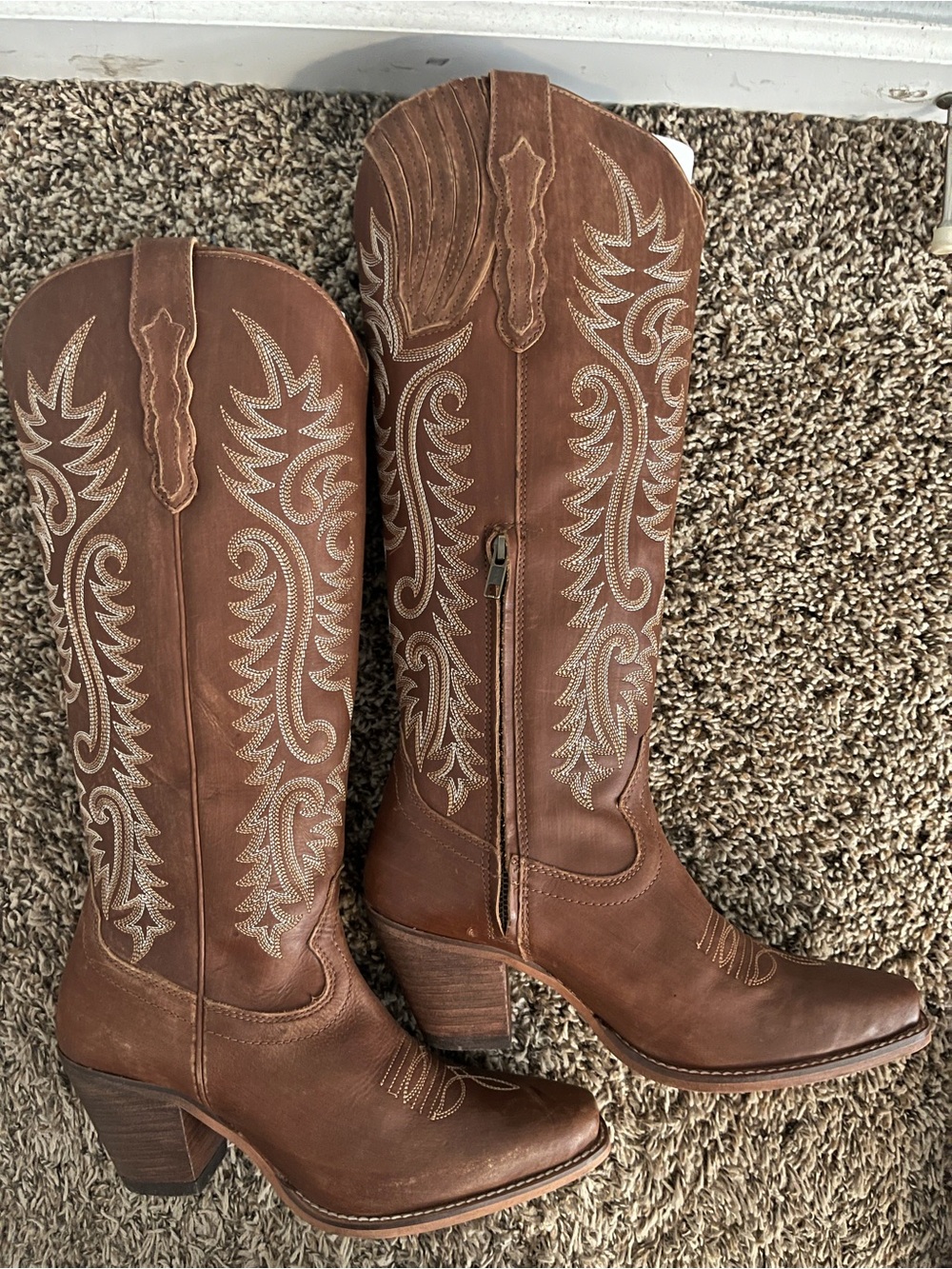 Myra Bag Brown Embroidered Leather Heeled Cowboy Boots